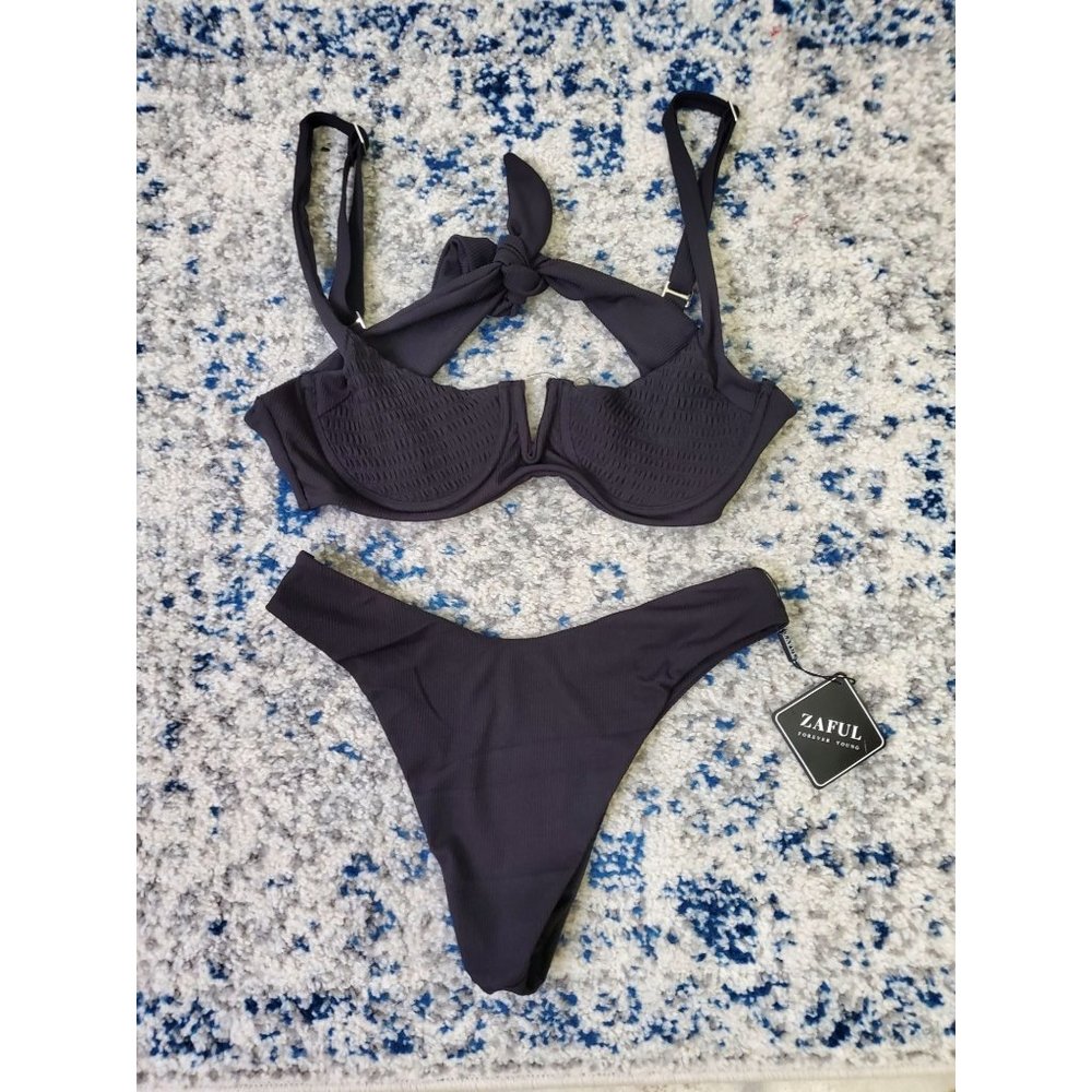 ZAFUL Women's Floral V-Wired Underwire High Leg Two Piece Bikini Set Swimsuit 6